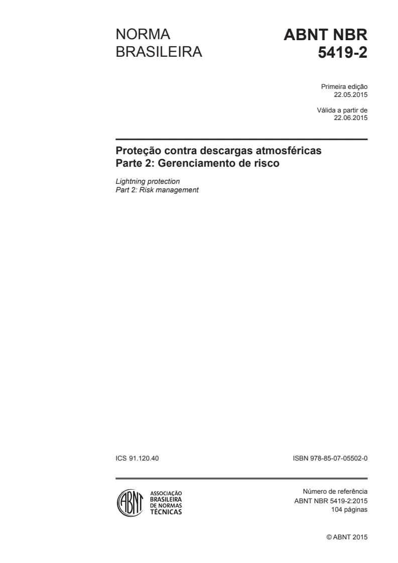 Capa NBR 5419:2015 — Parte 2: Gerenciamento de risco