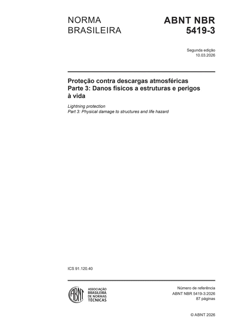 Capa NBR 5419:2026 — Parte 3: Danos físicos a estruturas e perigos à vida
